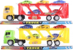 Lendkerekes autószállító 5 kisautóval, műanyag