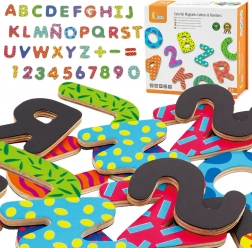 VIGA színes mágneses betűk és számok – fa készlet, 77 darab