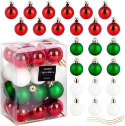 Karácsonyi fa díszek, törésbiztos gömbök piros, zöld és fehér színben, 3 cm, 24 darabos készlet
