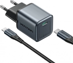 GaN USB‑C töltő 20 W kábellel USB‑C – Lightning 1 m (szürke) Vention