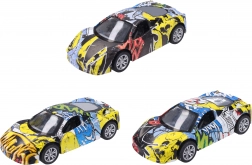 Fém autó graffiti mintával, 9 cm, hátrahúzós