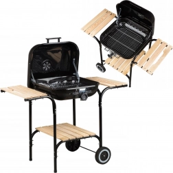 Nagy kerti grill állítható ráccsal és fa polcokkal