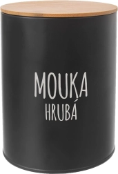 Fém tárolódoboz bambusz fedéllel, durva liszthez, 13 cm, fekete