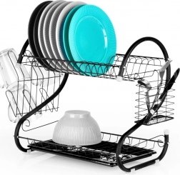 Fekete, két szintes edényszárító 52 × 24,5 × 38 cm Vilde