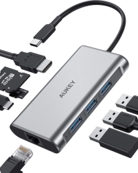 CB-C91 alumínium USB-C HUB | 8 az 1-ben | RJ45 Ethernet 10/100/1000 Mbps | 3x USB 3.1 | HDMI 4K@30Hz | SD és microSD | USB-C Power Delivery 100W