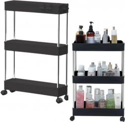 Gurulós könyvespolc 3 polccal kerekeken – fekete