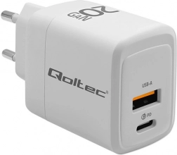 Fehér 20W GaN töltő USB-C PD-vel és USB QC 3.0-val