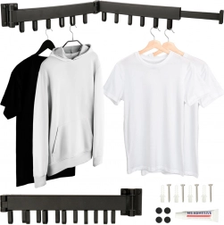 Összecsukható, falra szerelhető teleszkópos ruhaszárító, 12 akasztóval, 90 cm – fekete