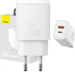 Baseus 20 W hálózati gyorstöltő USB‑C és USB csatlakozóval (fekete)