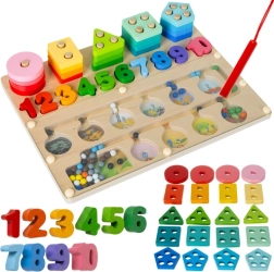 Fa Montessori válogató 3 az 1-ben KRUZZEL – mágneses labirintus, formák és számok, aktivitási tábla 30 × 22,5 cm