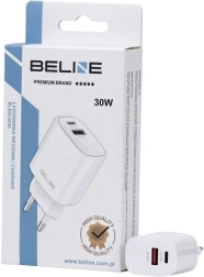 Beline 30 W-os GaN hálózati töltő USB-C és USB-A csatlakozóval – Fehér