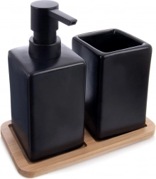 Dolomit fürdőszobai szett, 3 részes, fekete, bambusztálcával – Vilde