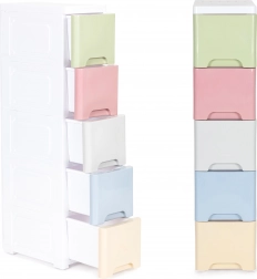 ModernHome gyerek polcos szekrény 5 kihúzható fiókkal, görgőkön