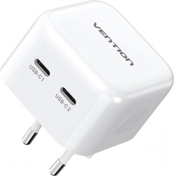 Vention USB-C GaN hálózati töltő 2× USB‑C 35 W, fehér