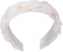Szatén hajpánt - fehér, gyöngyökkel