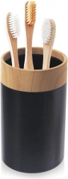 Fekete fürdőszobai pohár fa akcentussal 7,5 × 11,5 cm