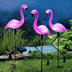 Napelemes kerti flamingó lámpák, 3 darabos szett