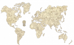 Fából készült világtérkép állatokkal M méret (57 × 38 cm) WOODEN CITY