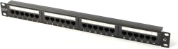 Patch panel 19" 24 RJ45 port, kat. 5e U/UTP 1U, fekete DIGITUS