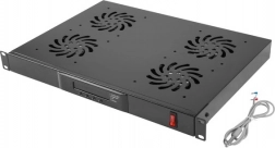 Vízszintes szellőzőpanel 1U LCD-vel és termosztáttal 19" rackhez, 4 ventilátor, 230 V, fekete