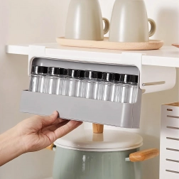 Fiókba szerelhető fűszerrendező 6 üvegcsével, fúrás nélkül