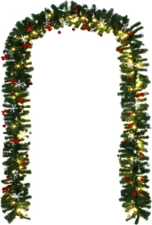 Fényfüzéres karácsonyi girland LED-del, 2,7 m, díszekkel