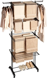 Fém függőleges ruhaszárító kerekekkel, XXL 74,5 × 64 × 225 cm