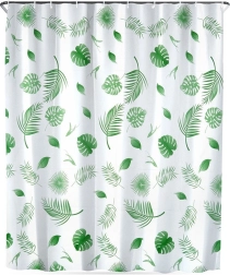 Vízálló zuhanyfüggöny kampókkal 180 × 180 cm, zöld levelek