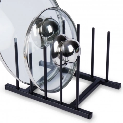 Fém állvány fedők és tányérok számára, fekete 19,5 × 12,5 × 12 cm