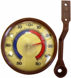 Kültéri mechanikus hőmérő, -50 – +50 °C, barna műanyag, 7,1 × 2 cm