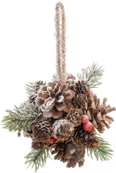 Függeszthető műanyag gömb toboz formában, piros, 12 cm