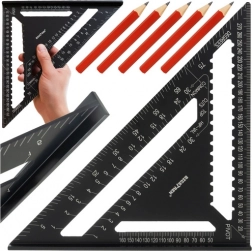Asztalos derékszög 30 × 30 cm BIGSTREN mércével 90° és 45° + 5 ceruza