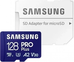 Samsung 128 PRO Plus microSD memóriakártya + adapter