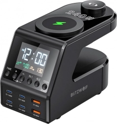 BlitzWolf BW-FW10 ébresztőóra töltőállomással, 2× USB‑A, 4× USB‑C, 240 W