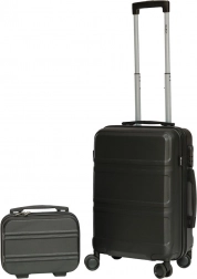 BARUT utazószett fekete – fedélzeti bőrönd és kozmetikai táska ABS-ből 4 keréken