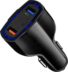 Autós töltő PLS34E. QC 3.0 TYPE-C 2xUSB