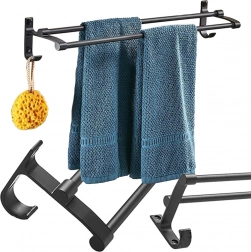 Dupla falra szerelhető törölközőtartó, fekete fém, 58,6 cm