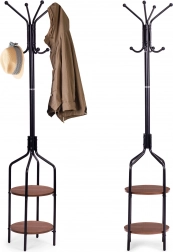 Álló ruhaállvány polcokkal 8 kampó 180 cm fekete ModernHome