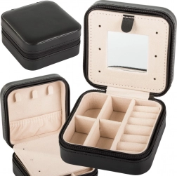 Utazó ékszerdoboz rendezővel és tükörrel, fekete, 10 × 10 × 5 cm