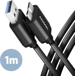 Kabel AXAGON Micro-B USB na USB-A 3.2 Gen 1, 1m, 3A, ALU, PVC, fekete