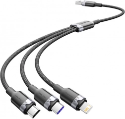 USB kábel 3 az 1-ben 6A 1,5 m Vention – USB‑A USB‑C‑hez, Lightninghoz és Micro‑USB‑hez (fekete)