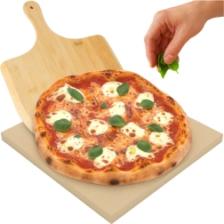 Ruhhy pizzakő 38 × 36 cm bambusz pizzalapáttal 2 az 1-ben (kordierit)