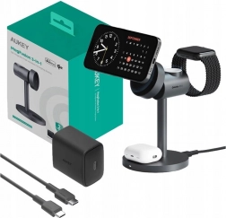 Aukey MagFusion 3 az 1-ben vezeték nélküli töltő, 15W szürke