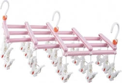 Összecsukható ruhaszárító csipeszekkel, 19 csipesz, rózsaszín