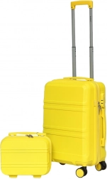 Barut sárga poggyászkészlet – kabinbőrönd és kozmetikai táska ABS-ből, 4 kerék