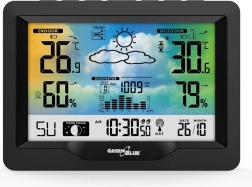 Vezeték nélküli időjárás-állomás DCF-fel, színes kijelzővel, hőmérséklet- és páratartalom-méréssel GREENBLUE