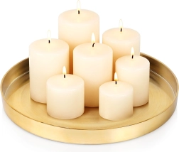 Arany színű fém tálca dekorációkhoz és gyertyákhoz, 32 cm