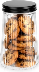 Bordázott üveg tárolóedény 1 l fekete csavaros fedéllel