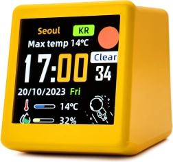 Intelligens LED ébresztőóra Wi-Fi-vel és LCD-kijelzővel, sárga