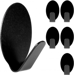 Öntapadó acél kampók, fekete, 3 × 2 cm, 6 darabos készlet